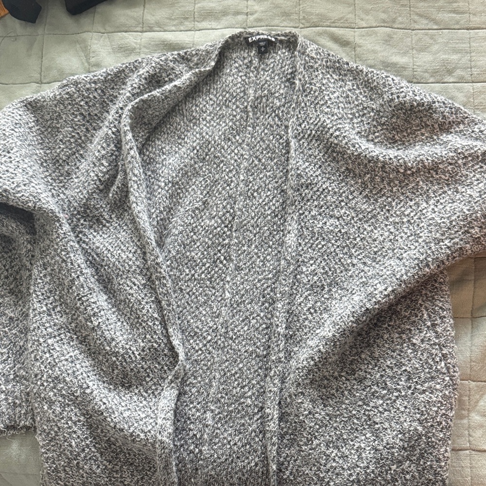 Express Heathered Gray Open-Front Cardigan